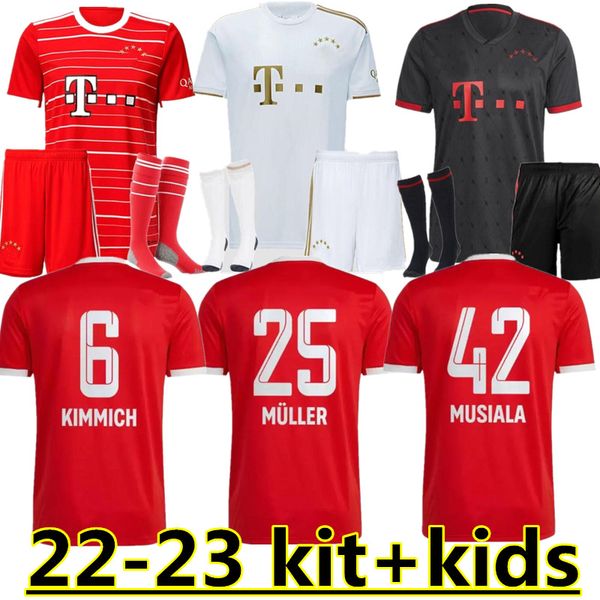 

soccer jerseys 22 23 lewandowski bayern munich sane kimmich coman muller davies football shirts men and kids sets kit 2022 2023 thailand qua, Black;yellow