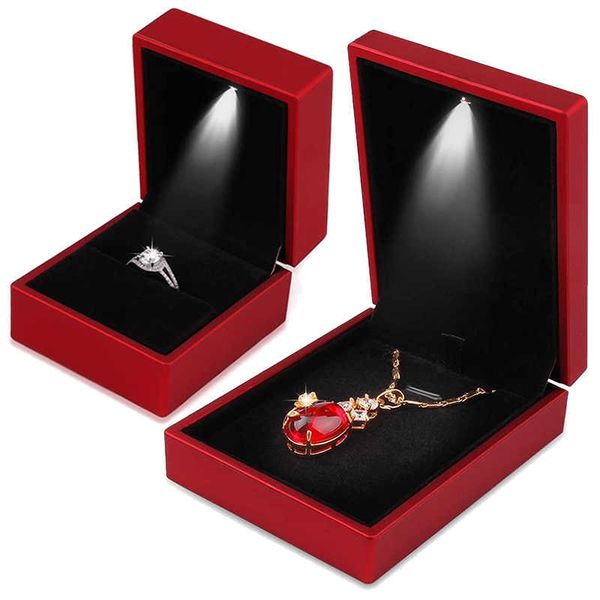 

jewelry boxes luxury led ring with light engagement wedding rings case pendant earring display storage l221021, Black;white