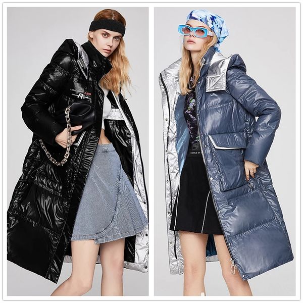 

womens down jacket winter hooded thick white duck-down mid-length coat designer outdoor waterproof thermal jackets, Black
