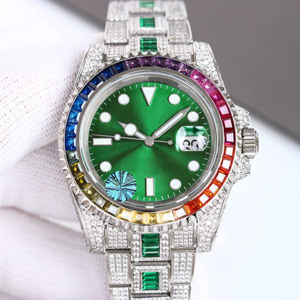 

wristwatches diamond mens watch 40mm automatic mechanical watch rainbow square diamonds dial sapphire dign wristwatch montre de luxe3vg5, Slivery;brown