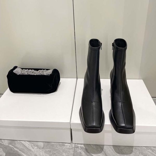 

womens ankle boot elegant famous brands chunky heels brand designer lady party wedding leather heel height .0cm 35-40, Black