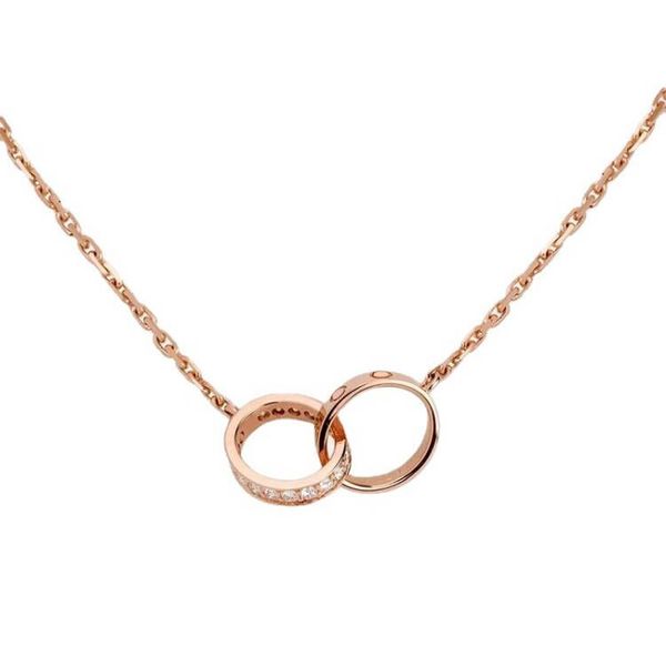 

diamond chain necklaces men luxury necklace stainless steel pendant adjustable circle double ring 3 colors simple love classic designer jewe, Silver