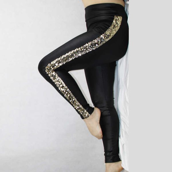 

women's leggings shikorleva women leggings 2022 faux leather side glitter beads shinny vinyl gothic jeggings large size 5xl 4xl s leggi, Black