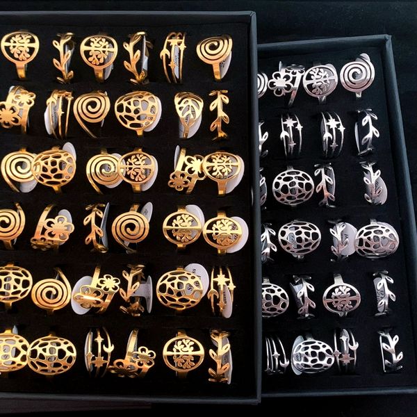 

bulk lots 36pcs silver gold plated wedding rings tree of life flower women fashion engagement finger jewelry accessories stainless steel lov