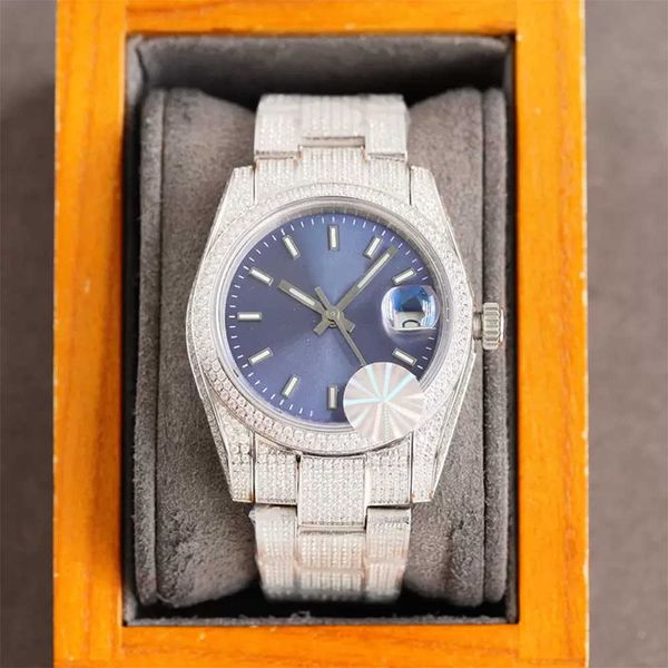 

wristwatches diamond watch mens automatic mechanical watch 41mm with diamond-studded steel bracelet fashion busins wristwatch montre de luxe, Slivery;brown