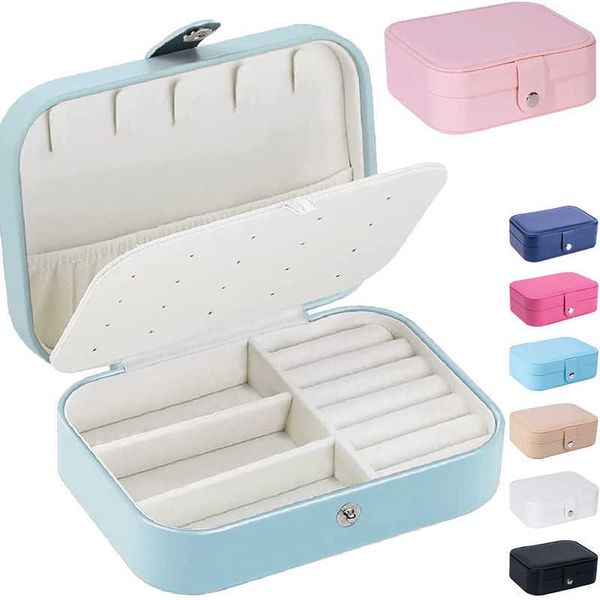 

jewelry boxes double layer travel box storage organizer packaging case portable pu leather earring ring necklace l221021, Black;white