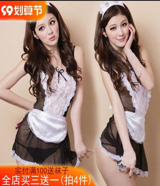 

transparent lace maid outfit underwear nightclub skirt cheongsam real uniforms seductive set, Red;black
