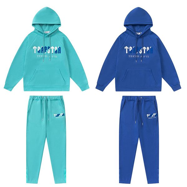 

trapstar men/women tracksuit white blue towel embroidered fleece hoodie sweatshirts pants set, Gray