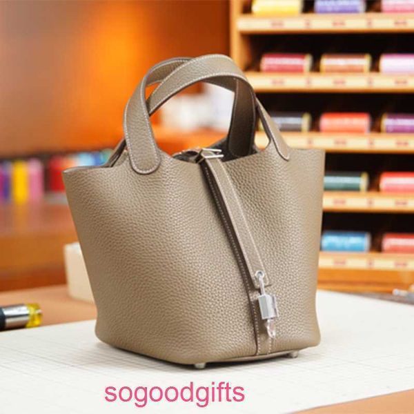 

designer herme bags women's picotin lock handbags tote bag wax thread full hand sewing tc leather vegetable basket bucket bag 18 / 22cm