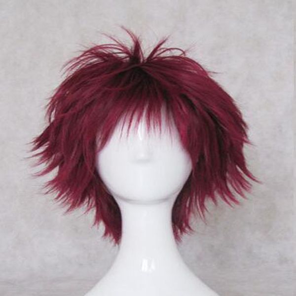 

2022 new popular resistant cosplay wine red upturned hair short wig, Black