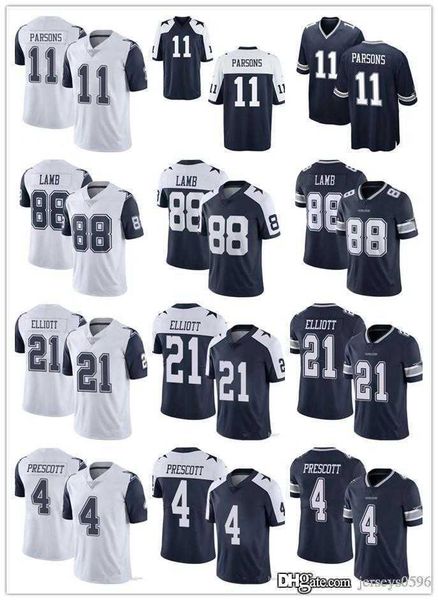 

football jerseys navy men women youth dallas''cowboys''jersey 4 dak prescott 11 micah parsons 21 ezekiel elliott 88 ceed, Black;red