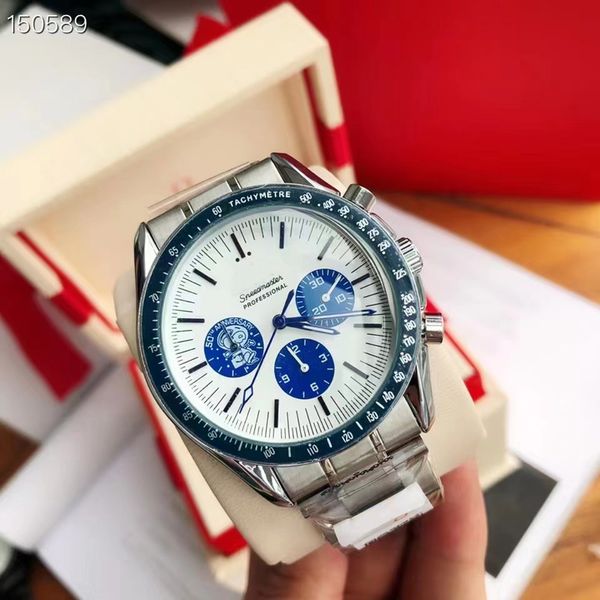 

omeg wrist watches for men 2022 new astronauts watches all dial work quartz watch luxury brand chronograph clock black rubber belt men fashi, Slivery;brown