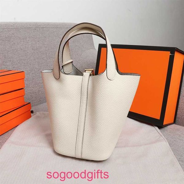 

designers herme bags women's picotin lock handbags tote bag 2022 new color matching vegetable basket bag leather bucket lychee pattern