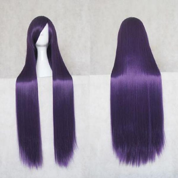 

popular cosplay deep purple 100cm long hair long straight wig, Black