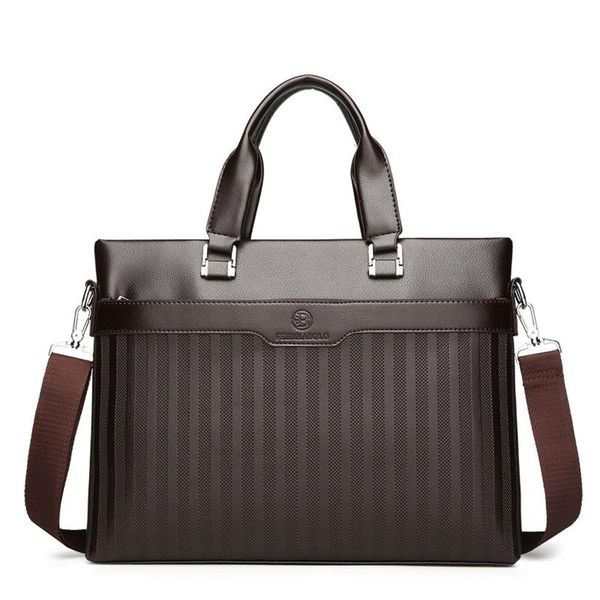 

men's new pu stripe business wind soft wear-resistant leather shoulder bag black & brown 250n