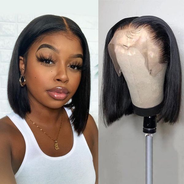 

remy virgin hair straight bob 13x4 lace front wig for white and black women