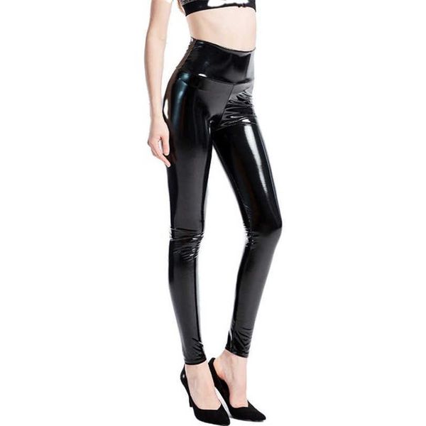 

women's leggings ygyeeg push up women black leggings high waist elastic pu leather skinny pants shiny wet look metallic latex ankle-len