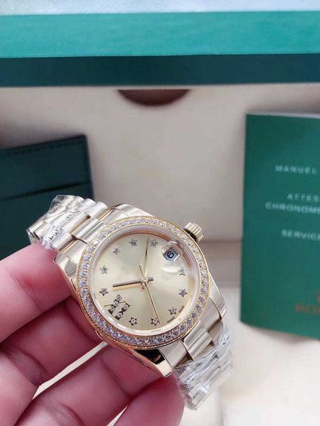 

wristwatches latt fashion y automatic mechanical watch 31mm sapphire mirror fine stainls steel strap with diamond bezel waterproof function, Slivery;brown