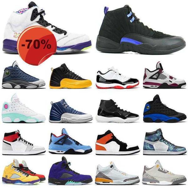 

basketball shoes sports sneakers indigo 13s flint grape 5s 23 1s sail noir guava ice bred 11s concord 12s what the 4s women men, Black