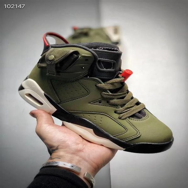 

kids ts 6s cactus jack 1s basketball shoes olive travis scotti high 6 ts sneakers outdoor sports children boy girl trainers317e, Black
