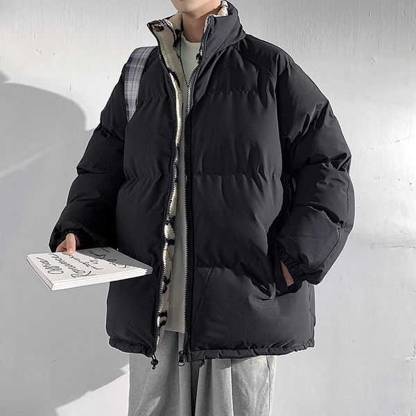 

winter down jackets for men new streetwear casual solid jacket hip hop coat plus velvet long sleeve warm parkas, Black