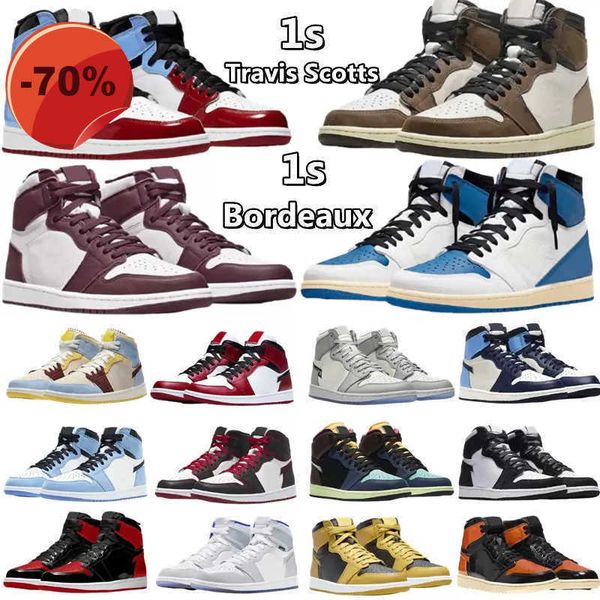

dress shoes jumpman 1 basketball shoes og high 1s unc patent leather hyper royal mocha homage to university blue sport designer sneakers tra, Black