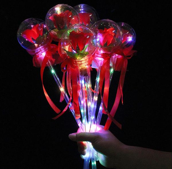 

led party favor decoration light up glowing red rose flower wands bobo ball stick for wedding valentine's day atmosphere decor sn4996