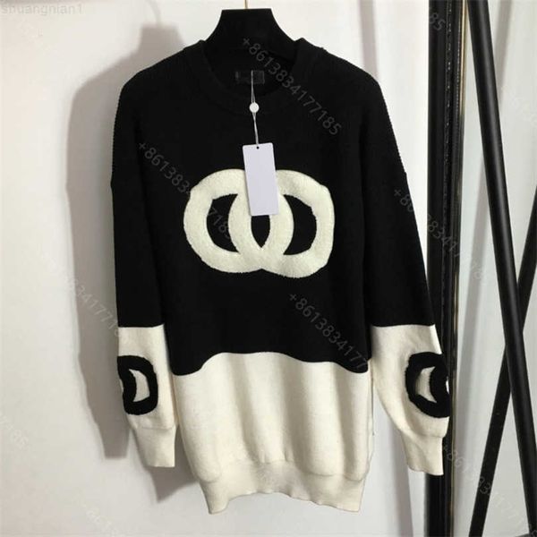 

women's sweaters classic design women wool sweater coat crochet mujer knit hoodie dress long sleeve letter cc brand round neck pullover, White;black