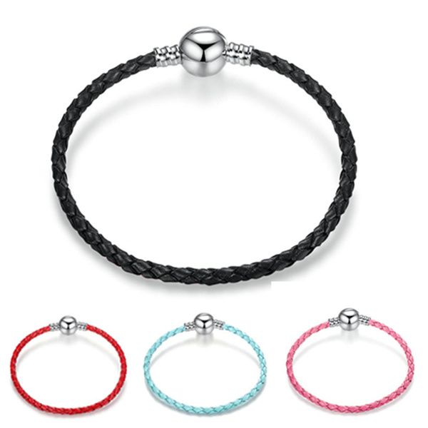 

pan family smooth round buckle cowhide rope charm bracelets women's diy accessories hand rope ac354, Golden;silver