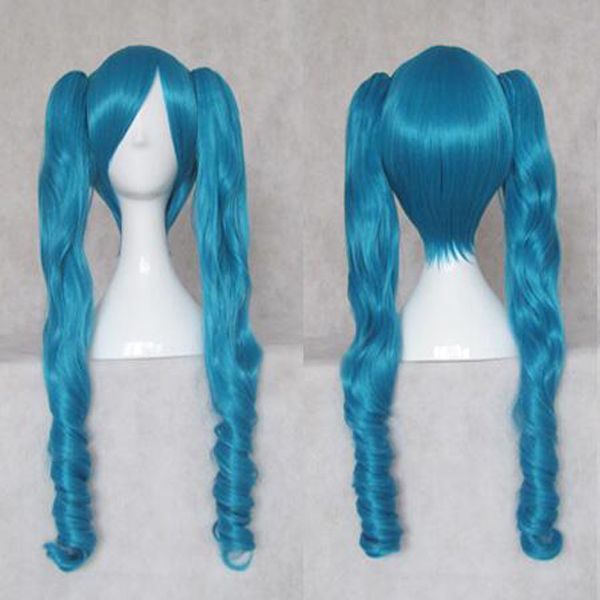 

2022 sell fashion cosplay resistant dark blue long curly tail wig, Black