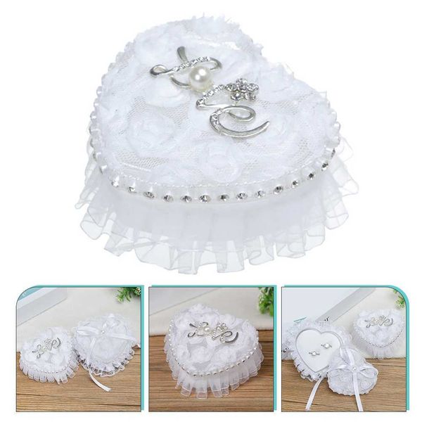 

jewelry boxes lace box romantic heart-shape ring case wedding s holder bearer pillow cushion l221021, Black;white