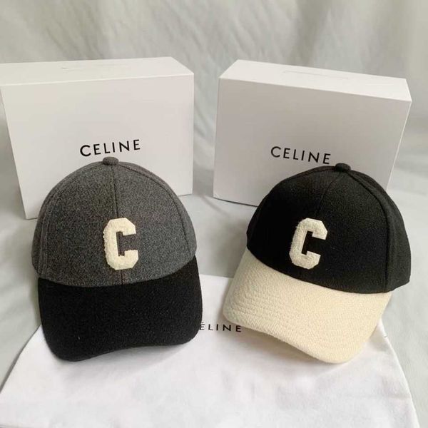 

celins hat early spring letter c triumphal arch wool splice baseball hat men's and women's versatile flat tongue hat, Blue;gray