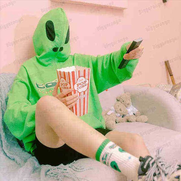 

women's hoodies sweatshirts hoodie women alien print full zip up winter hoodies man vintage grunge jacket oversized gothic y2k clothes, Black