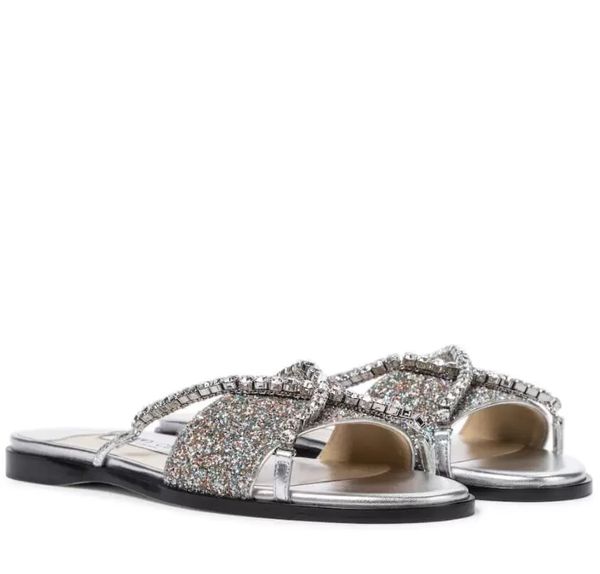 

famous summer aadi sandals mules black nude leather women slipper crystal strap slides elegant beach slides comfort walking eu35-42