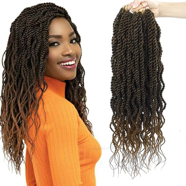 

18 inch wavy senegalese twist crochet hair braids wavy ends synthetic hair extension 15 stands/pack curly crochet twist braiding hair ls32, Black