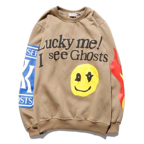 

men's hoodies logo lucky me i see ghosts print hoodie women men autumn winter cotton sweatshirts tour series210r, Black
