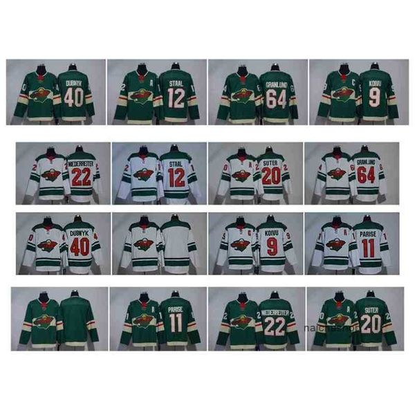 

95 minnesota wild jersey zach parise 40 dubnyk 9 koivu 20 ryan suter 64 mikael granlund 12 eric staal 16 jason zucker 3 charlie coyle hockey, Black