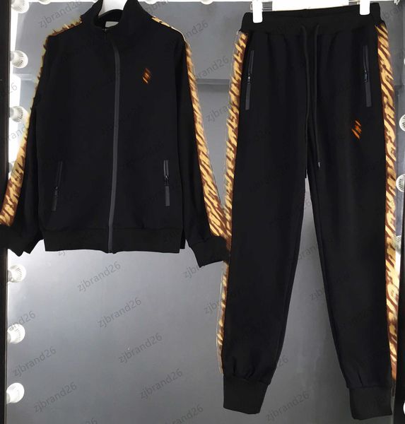 

womens two piece pants diamond logo stand up collar zipper hoodless jacket elastic waist leopard stripe casual trousers comfortable joker wo, White