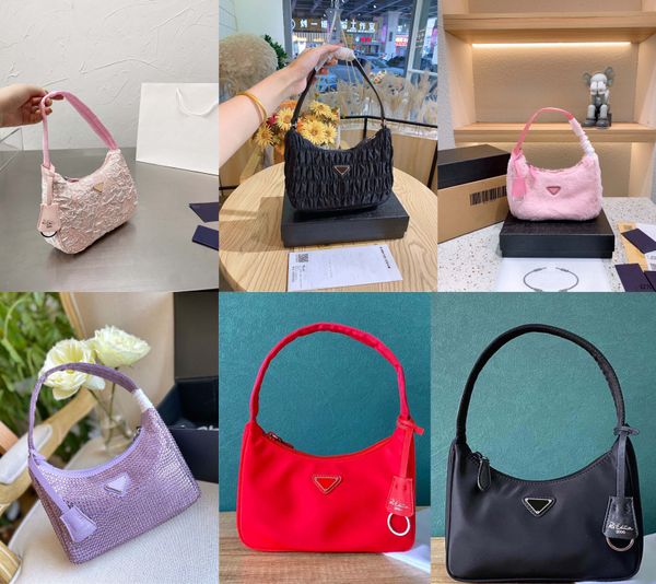 

luxurys designers nylon hobo handbags axillary package shoulder bags diamonds wallet women fuzzy crossbody bag hobos purses