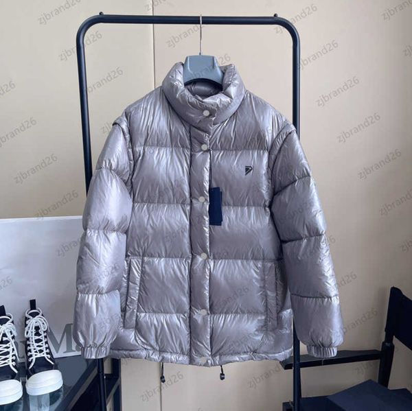 

women down parkas winter coat removable sleeve zipper stand collar puffer jackets soft lining garments drawstring outerwear warm womens clot, Black