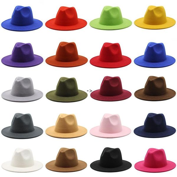 

panama cap jazz formal hat retro woolen lady felt fedora fashion solid plain candy color wide brim trilby chapeau for men women rra12, Blue;gray