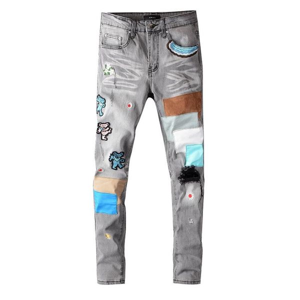 

20ss mens designer jeans distressed ripped biker slim fit motorcycle denim for men s fashion jean mans pants pour homm309k, Blue