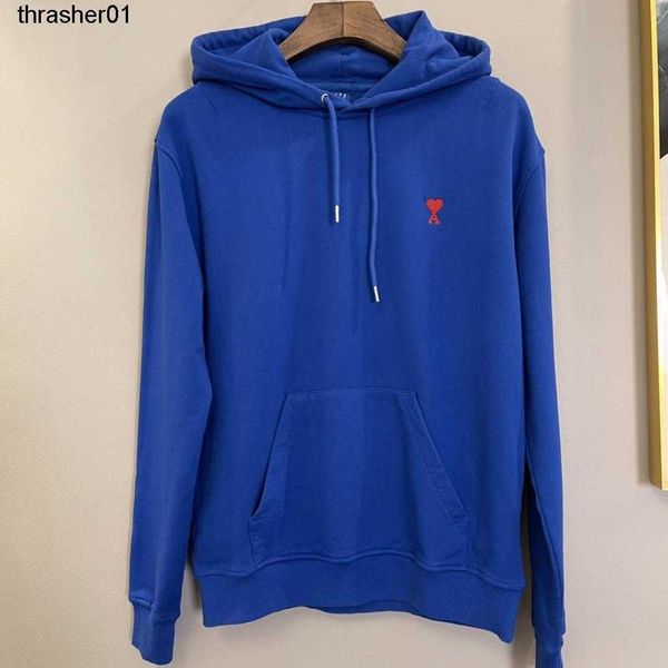 

men's hoodies designer sweatshirts amis fashion brand red heart embroidery peach heart embroidery men's women's same sweater, Black