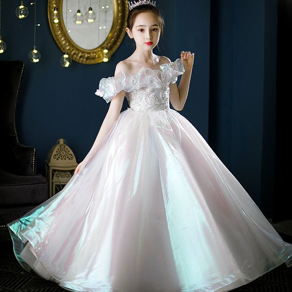 

arabic flower girl dresses ball gowns luxury child pageant dresses long sequined beautiful little kids flowergirl birthday dress formal 2023, White;blue