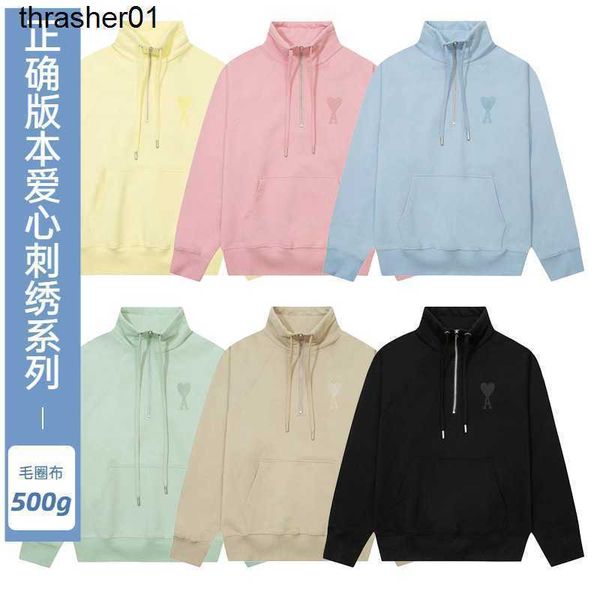 

women's hoodies designer sweatshirts amis macaron raglan half zipper sweatshirt love letter embroidery men's women's loose ho, Black