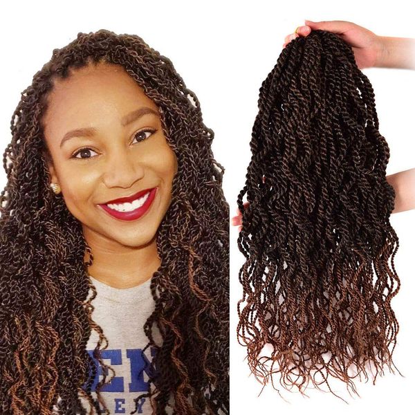 

18 inch wavy senegalese twist crochet hair braids curly ends 15 stands/pack goddess senegal twists hair synthetic braiding hair extension ls, Black
