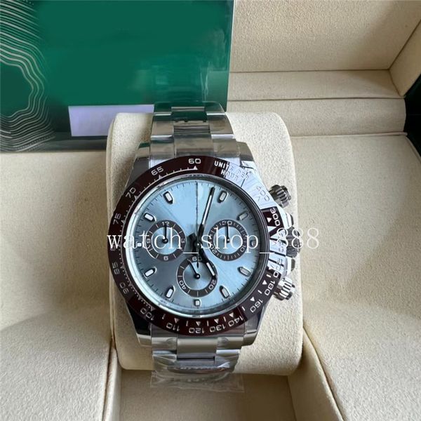 

bt wristwatches 40mm cosmograph black dial 12.2mm thickness 904l box papers ceramic chronograph working cal. cal.4130 full set mens watch116, Slivery;brown