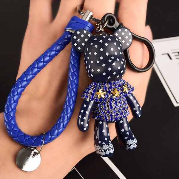 

keychain tassels cartoon bear cute bag charm holder resin creative diamond car key chain bag pendant clip machine small gift wholesale black, Silver