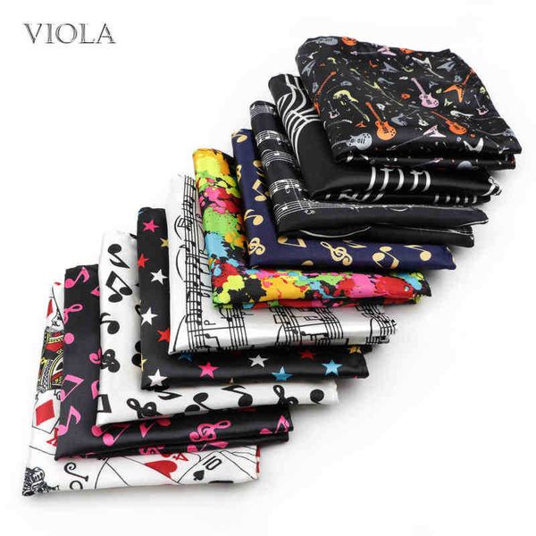

music notes guitar funny cartoon handkerchiefs 23 cm polyester pocket square business tuxedo tie men suit handkerchief gift accessory j22081, Blue;white