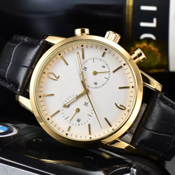 

highquality men luxury watch five stitches all dials work automatic quartz watches european brand chronograph clock fashion leather stra, Slivery;brown